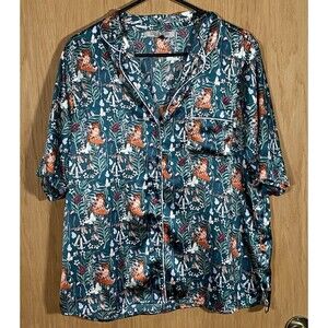 Their Nibs Women's Lg Satin Owl Mushroom Floral Pajama Top ONLY Button Down